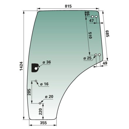 ajtóüveg bal, zöldre színezett CNH 84224132