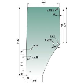 ajtóüveg bal, zöldre színezett John Deere L77647