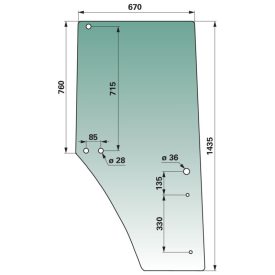 ajtóüveg jobb, zöldre színezett John Deere L77648